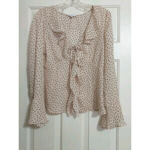 Maison D'Amelie Paris Top Blouse Pink Black Polka Dot Babydoll Bell Sleeve